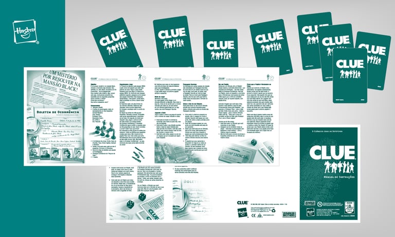 Diagramação e Tradução de Jogo Clue para Hasbro Brinquedos.