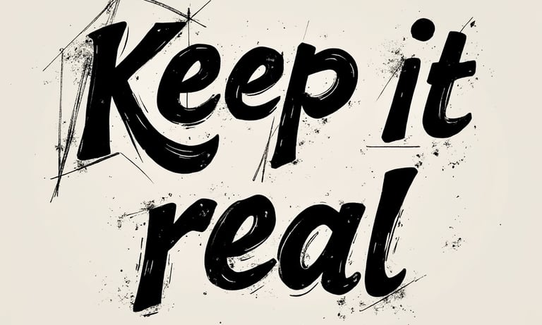 a black and white poster with a keep it real
