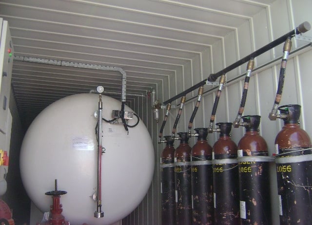 a container container with a large white ball inside