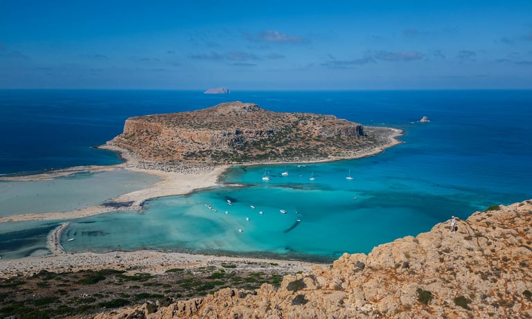 Panoramic view of Crete with the turquoise lagoon