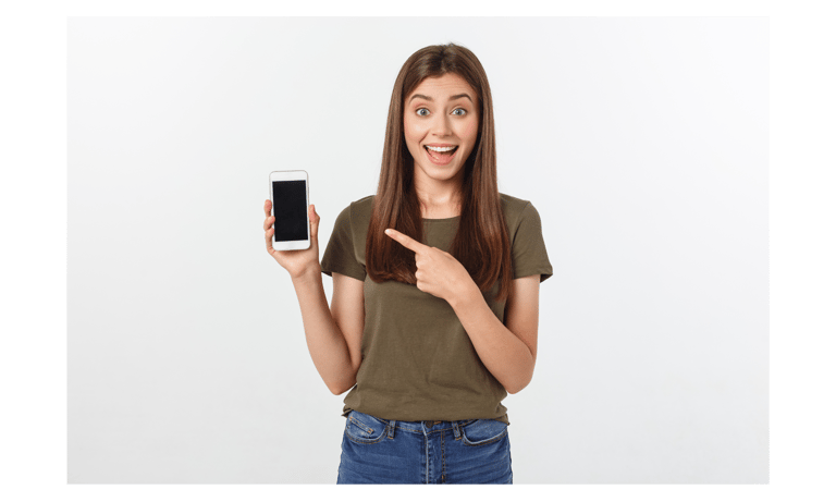 a woman holding a cell phone in her hand