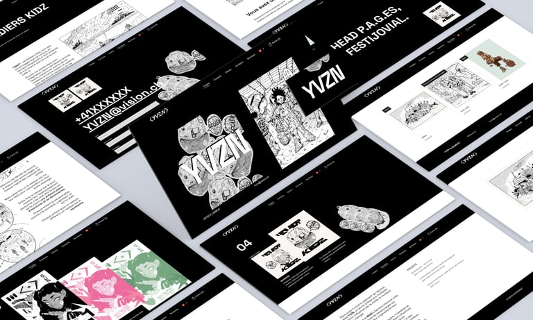 A collection of different types of webpages for YVZN