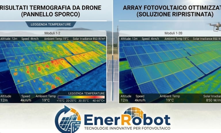 Risultati termografia da drone su impianto fotovoltaico prima e dopo la pulizia robotizzata di EnerR