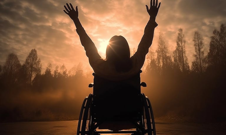 personnes en fauteuil roulant qui lève les bras au ciel
