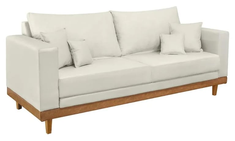 Sofá Living 3 Lugares Suede Resistente Madeira mais Almofadas