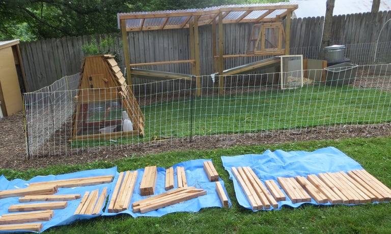 Cut and stained pieces of wood