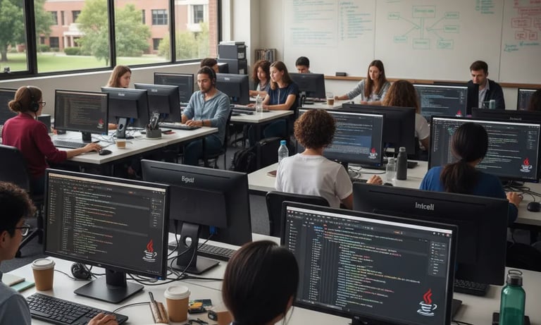 Team collaborating on machine learning algorithms with laptops displaying analytics