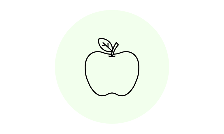 Ícone minimalista de uma maçã com fundo verde claro, simbolizando alimentação saudável.