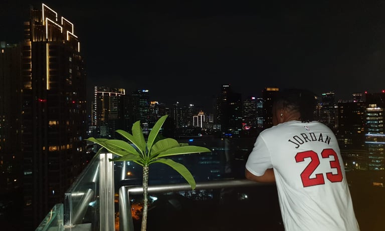 a person looking out to the city