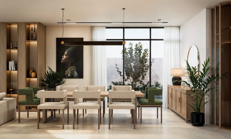 Luxury dining room interior design by Moori Interiors, Dubai