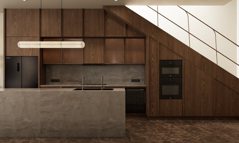 Modern luxury kitchen in Dubai Marina penthouse