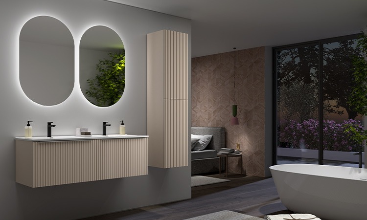 Salgar double bathroom vanity with wall unit