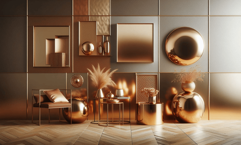 Interior design trend: warm, polished metal surfaces with rich tones of brass, bronze, and gold.