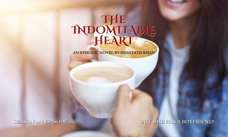 A blurred image of a woman and a man clinking their coffee cups