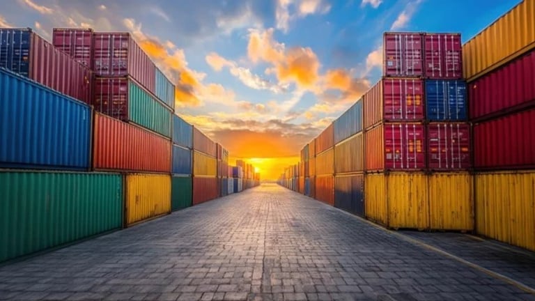 Shipping containers in a storage yard