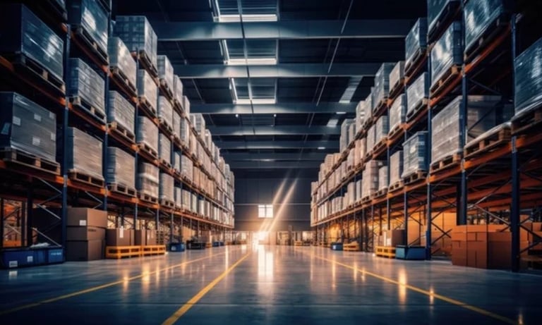 A warehouse filled with pallets