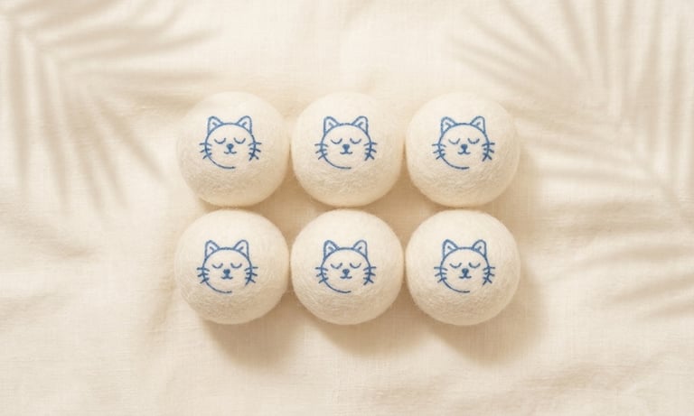 Six pack of wool cat balls