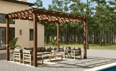 alt="Cedar pergola project in East Texas"
