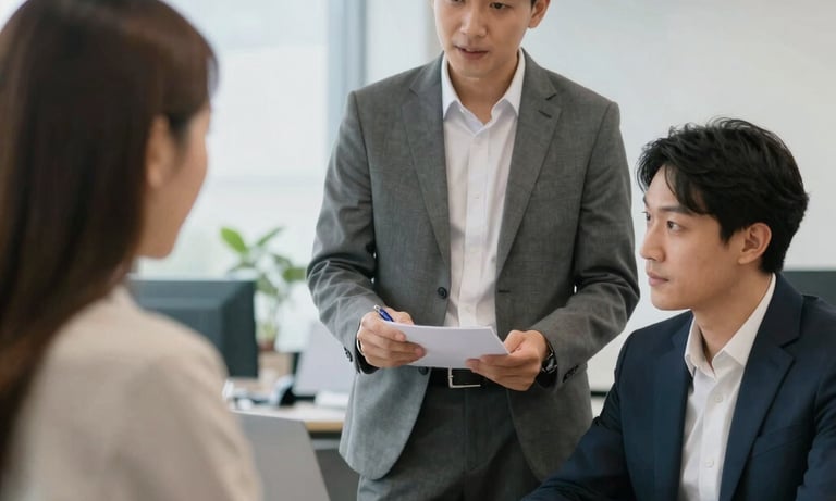 A professional consultant advising a small business owner in an office setting