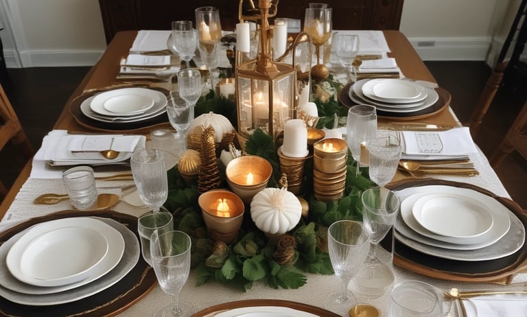 a table setting with candles and candles