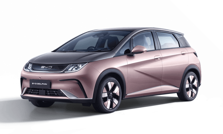 BYD Dolphin pink Gresik tampak depan – mobil listrik hemat Jawa Timur