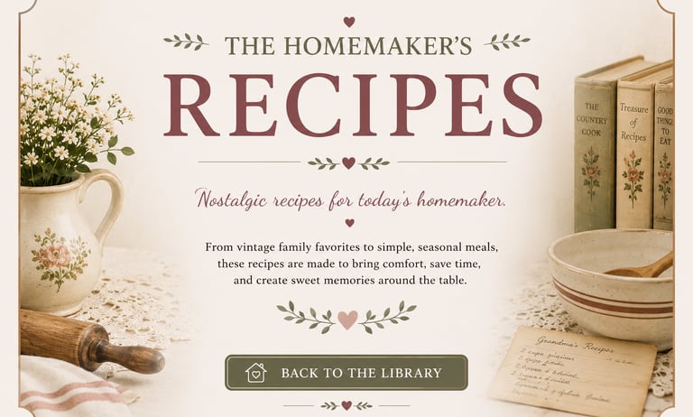 Vintage kitchen scene with a rolling pin and old cookbooks for nostalgic homemaker recipes.