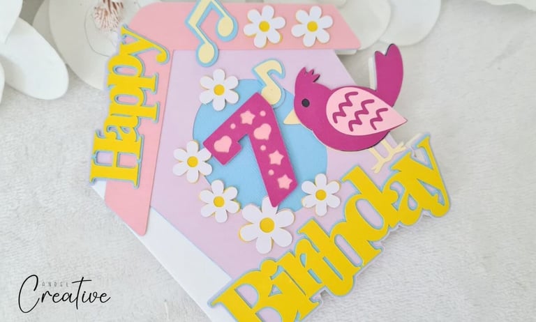 Greeting card made with Cricut in a shape of a bird house