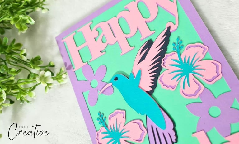 Handmade birthday card with a hummingbird on it.