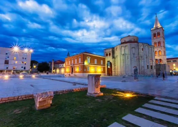 Zadar Roman Forum and Church of St. Donatus at twilight