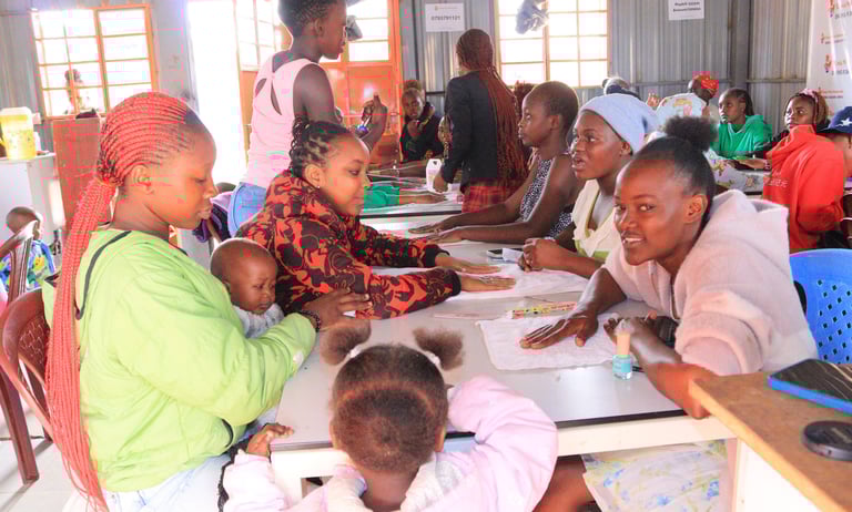 Teenage mums empowerment manicure class in Dandora, Kenya.
