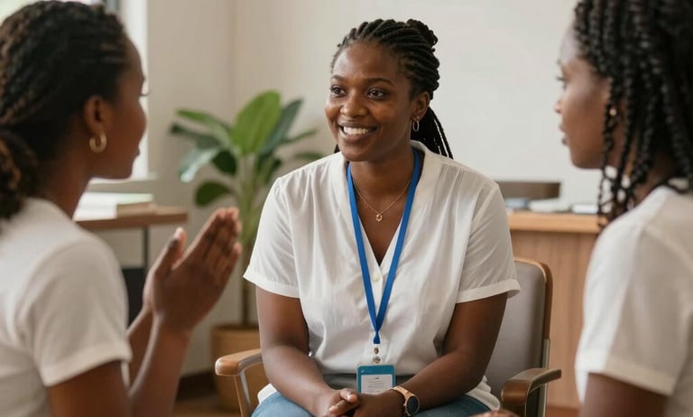 calm black man providing Christian counselling in a cozy, well-lit room