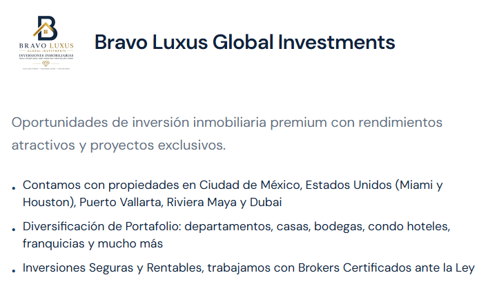 Inversiones Inmobiliarias en CDMX, Estados Unidos, Puerto Vallarta, Riviera Maya y Dubai, casas, departamentos, franquicias