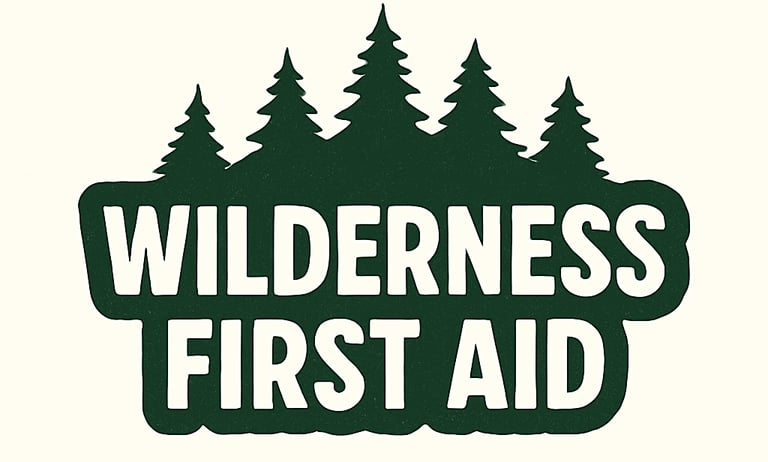Wilderness First Aid category banner with forest icon — emergency care, survival medicine, outdoor injuries section header