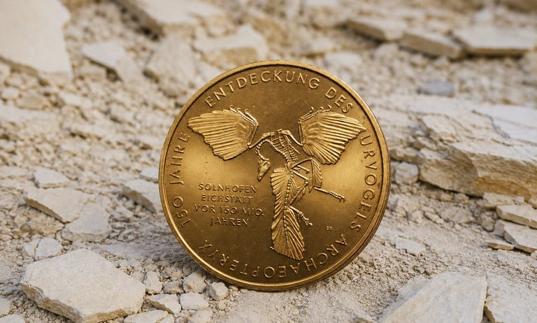 Commemorative coin featuring an Archaeopteryx design, a prehistoric primitive bird from the Jurassic