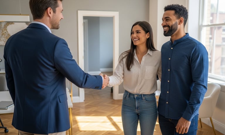 real estate agent showing homes to new homebuyers