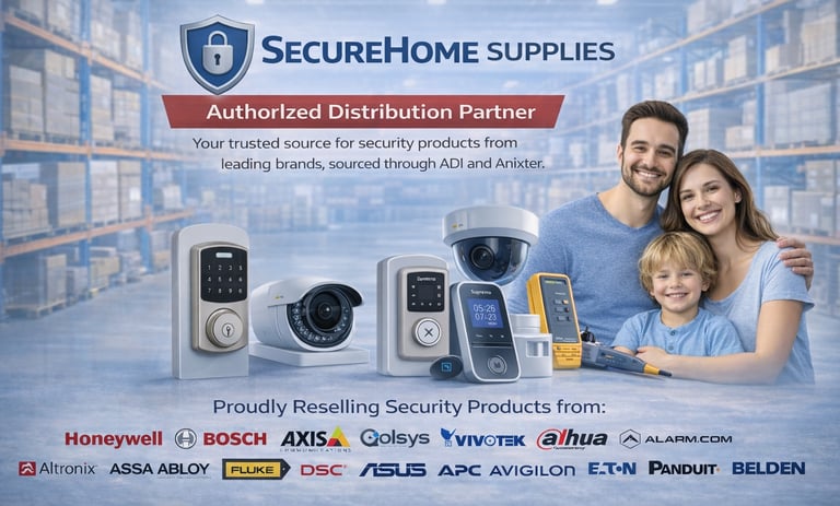 Family with SecureHome Supplies security products in a warehouse distribution setting.