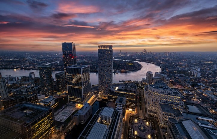River Winding Through Downtown of City
