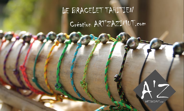 Bracelet tahitien avec perle de Tahiti montée sur un cordon marin coloré