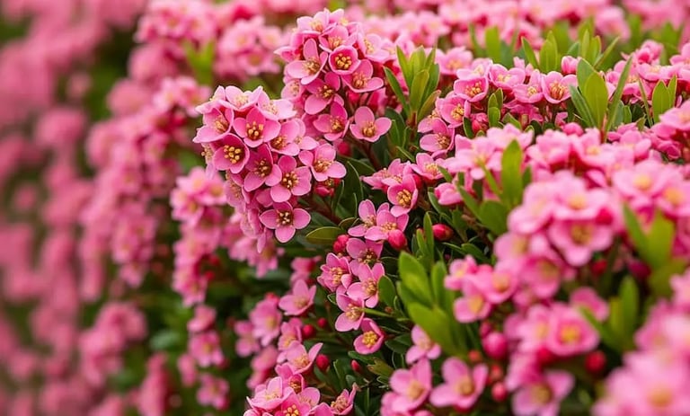 Espectacular seto de Escallonia de flor rosa