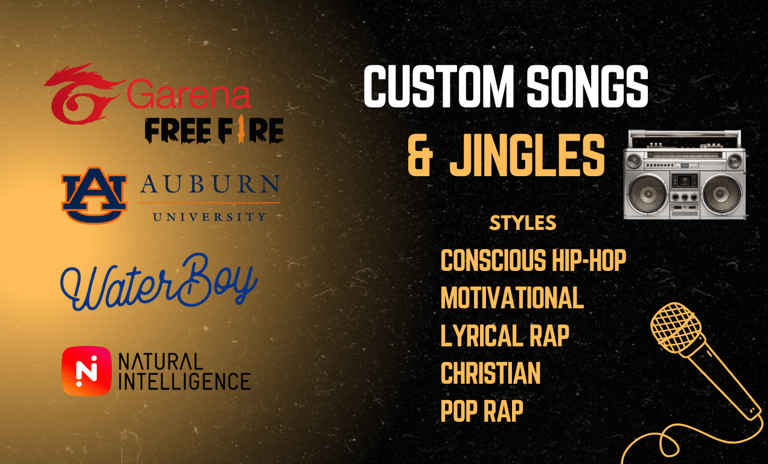 Custom Songs & Jingles Crafting full production unique hip-hop tracks and jingles