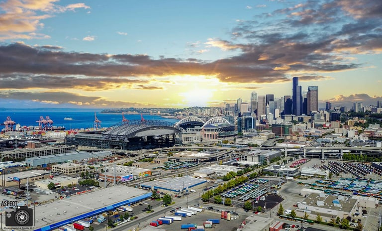 Drone Photography in Seattle Washington Industrial and Commercial zone.