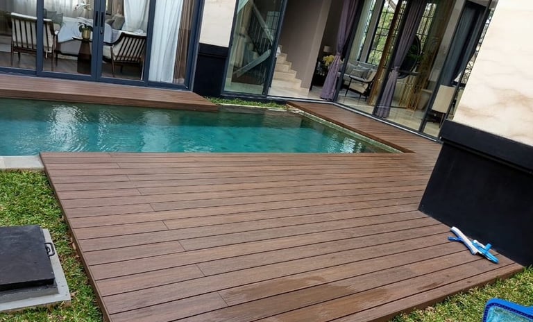 Anti-slip WPC decking for swimming pool area