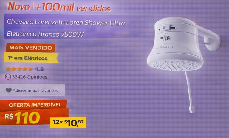 Chuveiro Lorenzetti Loren Shower Ultra Eletrônico Branco 7500W em oferta promocional.