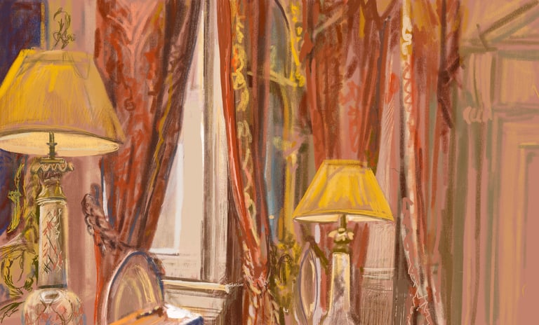 Digital drawing - the pink dining room at Dumfries House 