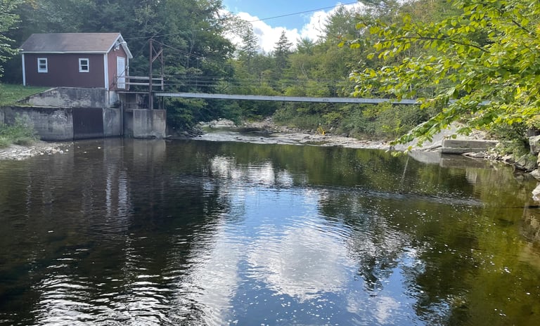 a house with a bridge over a river