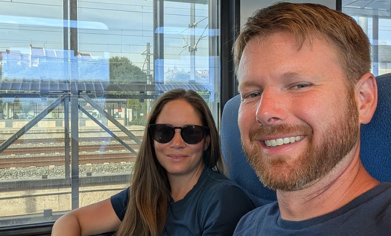 Don and Samantha on the train in Novi Sad, Serbia 