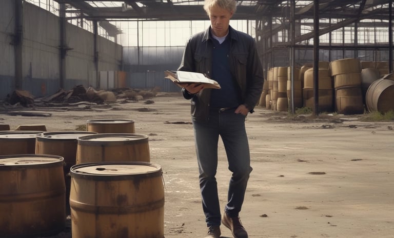 A commercial real estate agent reviewing detailed environmental reports with a lender in a modern office setting.