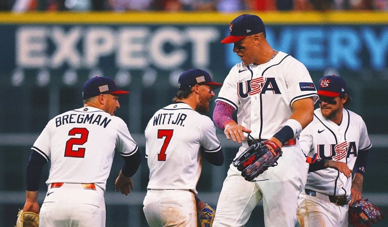 Alex Bregman, Bobby Witt Jr., Aaron Judge and another member. of Team USA during the 2026 WBC.