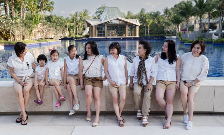 Elegant luxury family portrait at The Mulia Bali resort captured by Hansee Photography
