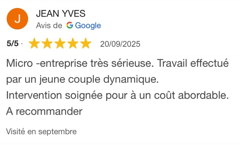 Avis google 5 étoiles clients m&m services pro nettoyage et vitres rouen